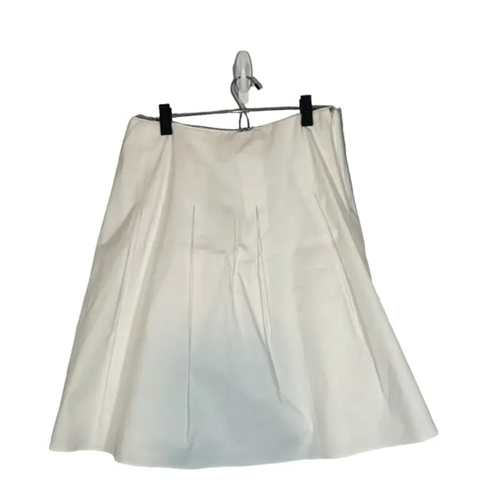 Tahari Bright White Cotton Blend Flared Pleated Side Zip Lined Skirt Women Sz 10